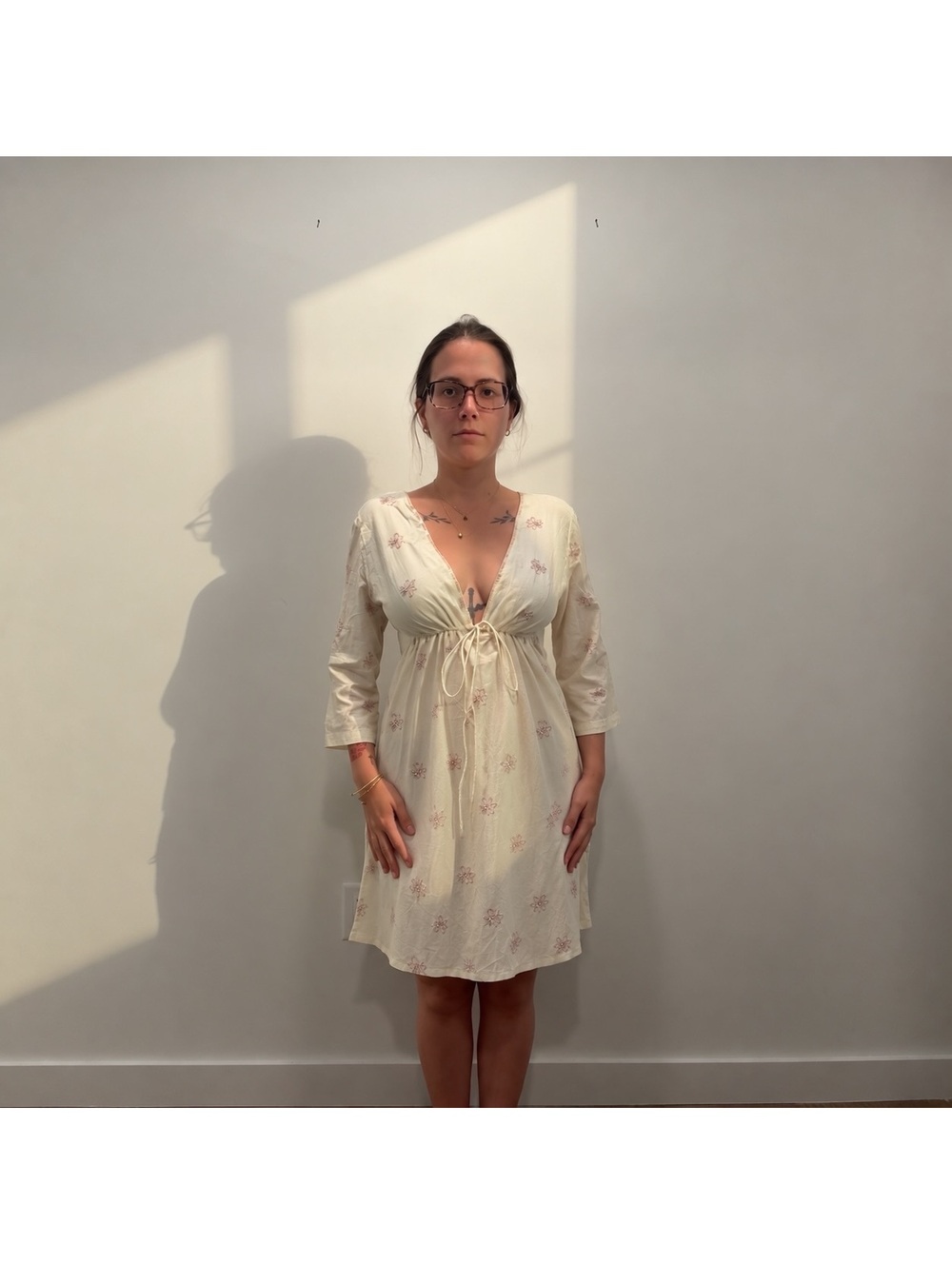 Vintage Cream Embroidered beaded Babydoll Mini Dress